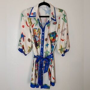 AMAZON Colorful Graphic Button-Up Dress